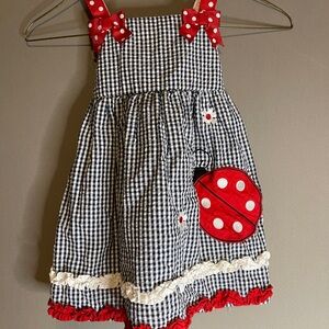 Gingham Ladybug Dress with Red Accents